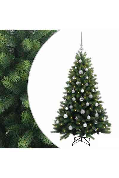 vidaxl Brad de Crăciun artificial cu globuri 120 cm 150 LED-uri