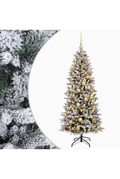 vidaxl Brad de Crăciun artificial cu glob 150 cm 150 LED-uri Alb cald