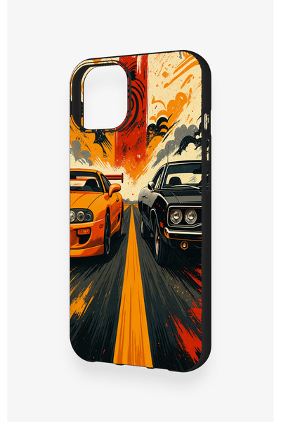 Vip Case iPhone 13 Compatible Orange and Black Car Pattern Silicone Case