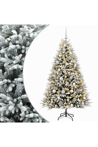 vidaxl Brad de Crăciun artificial cu globuri 210 cm 300 LED-uri