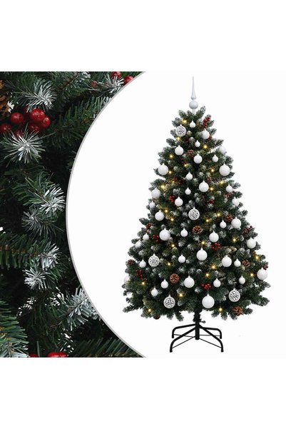vidaxl Brad de Crăciun artificial verde cu globuri 150 cm 150 LED-uri