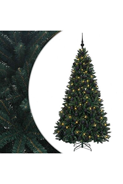 vidaxl Brad de Crăciun artificial verde închis cu globuri 180 cm