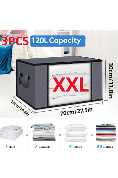 Choice 3 قطع XXL مجموعة من 3 حقائب تخزين كبيرة الحجم بسعة كبيرة (مع نافذة شفا...
