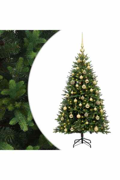 vidaxl Brad de Crăciun artificial cu globuri 120 cm 150 LED-uri