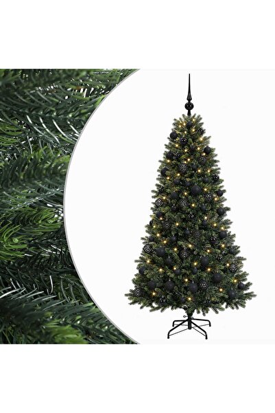 vidaxl Brad de Crăciun artificial cu globuri 210 cm 300 LED-uri
