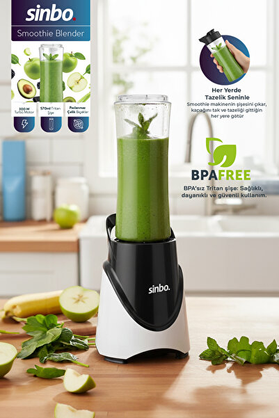 Sinbo SHB-7508 300W Smoothie Blender |Paslanmaz Çelik Bıçaklı, 570 ml Tritan Sporcu Matarası-Kırmızı - PH