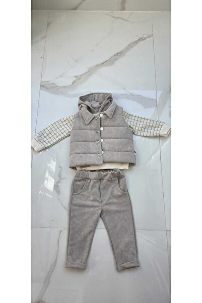 Bilge Trend ERKEK BEBEK KAPÜŞONLU SWEAT , ŞİŞME YELEK , PANTOLON 3 PARÇA PREMİUM SERİ KIŞLIK TAKIM