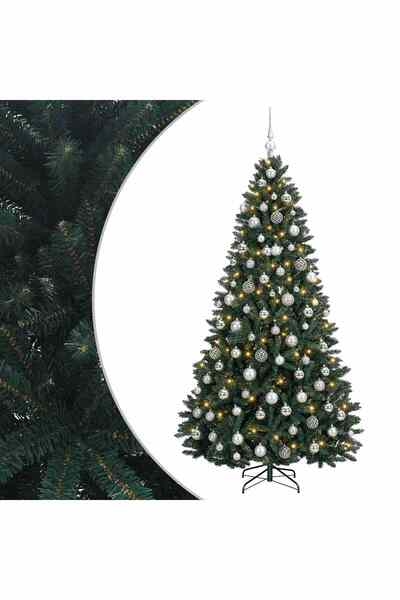 vidaxl Brad de Crăciun artificial, verde închis, cu globuri 180 cm