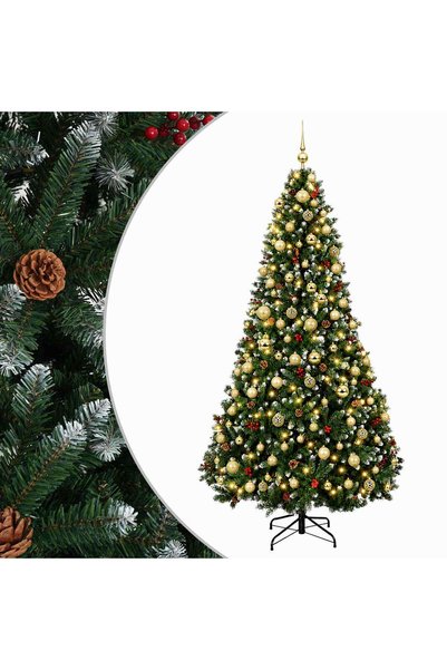 vidaxl Brad de Crăciun artificial, cu globuri 180 cm 300 LED-uri