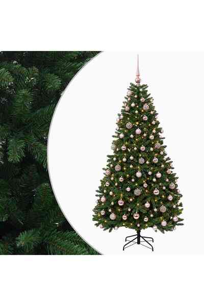 vidaxl Brad de Crăciun artificial, verde mediu, cu globuri 180 cm