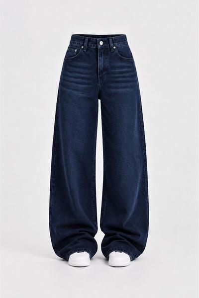 J&KSTORES Salaş Bol Paça Yüksek Bel Düz Baggy Jean Pantolon