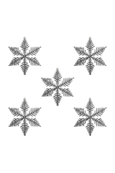 OEM Set Ornamente Brad de Crăciun Fulgi Argintii cu Glitter 10 cm – 5 buc. – ...