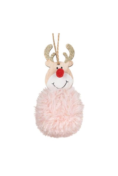 OEM Ornament Brad de Crăciun Cerb din Lemn cu Blana Roz Glitter 10 cm – Decor...