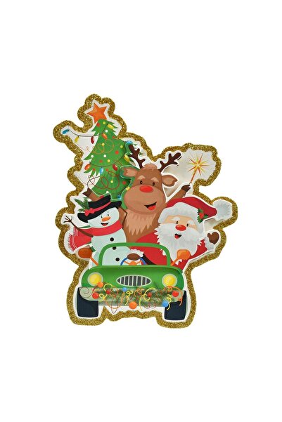 OEM Autocolant Decorativ 3D de Craciun, Mos Craciun in Masina cu Glitter, 15x...