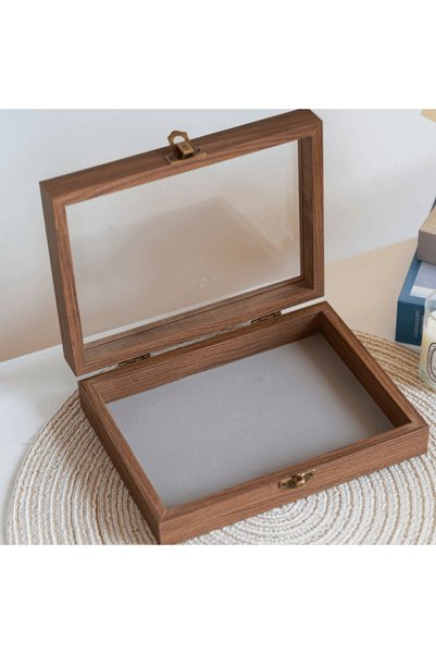 Choice Style10 Convenient Elegant Wood Jewelry Box Glass Lid Dust-proof Earri...
