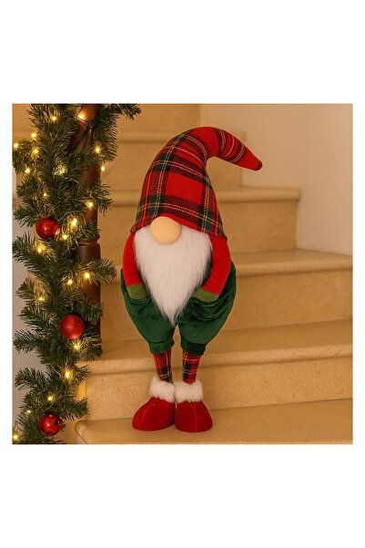 OEM Figurină Decorativa de Crăciun Gnome cu Salopeta Verde și Căciulă in Caro...