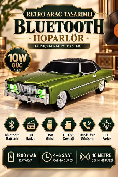 BLOMSTER Everton RT-1966 Eşref Tek Arabası Retro Klasik Araba Tasarımlı Bluet...