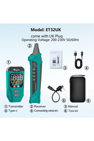 Choice ET32UK TOOLTOP ET32 جهاز كشف قواطع الدوائر الرقمية، كاشف الأسلاك المحا...