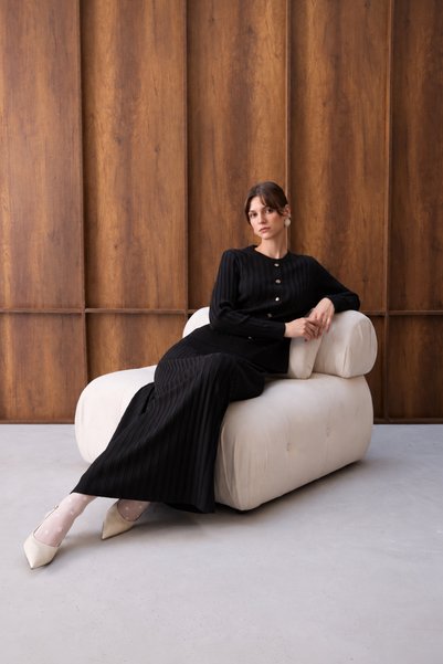 Generic Brand Black Corduroy Skirt Suit