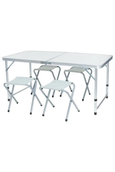 JRH Set masă camping pliabilă cu 4 scaune aluminiu ușor, reglabil pe înălțime...