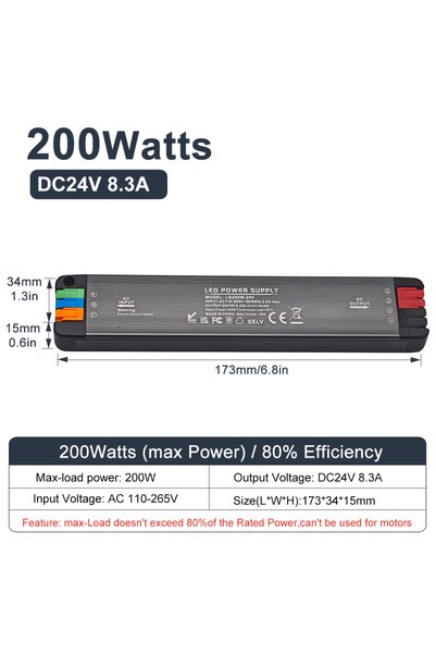 Choice 200W-24V Ultra-thin LED Power Supply 36W 65W 100W 200W AC 110-265V Wor...