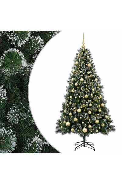 vidaxl Brad de Crăciun Artificial cu Globuri 240 cm 300 LED-uri