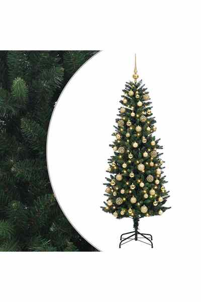 vidaxl Brad de Crăciun artificial cu globuri 240 cm 300 LED-uri