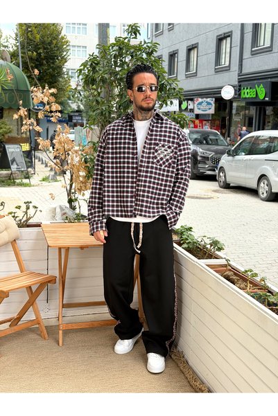 manch collection Giesto Cep Detaylı Crop Oduncu Gömleği Bordo