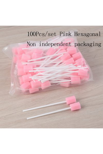Choice Pink 100Pcs Disposable Oral Care Sponge Swab Tooth Cleaning Mouth Swab...
