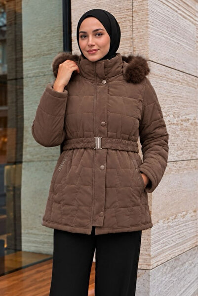 Tesettür Dünyası Zippered Hooded Short Nova Coat Tsd260324 Brown