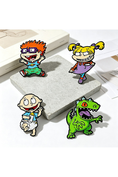 BANDAI 4pcs Brooches 4pcs Cartoon Dinosaur Boys Girls Enamel Pin Set Nostalgi...