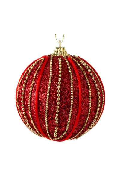 OEM Ornament Brad de Crăciun din Spuma Roșu Siret Glitter Lant Auriu Ø8 cm – ...
