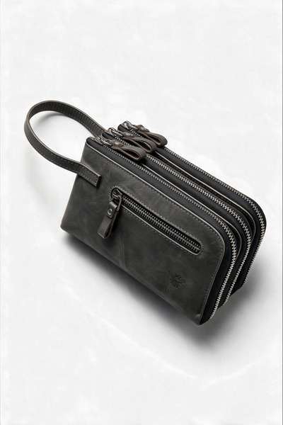 BeeBlack Veyron Model Genuine Leather Unisex Handbag with 3 Compartments Zipp...