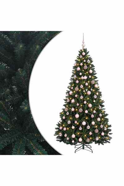 vidaxl Brad de Crăciun artificial verde închis cu globuri 240 cm