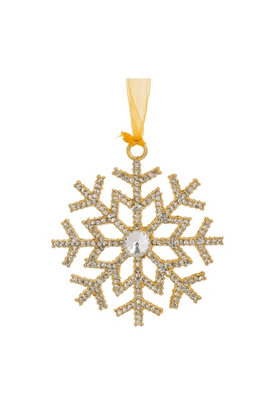 OEM Ornament Brad de Crăciun Fulg de Zăpadă cu Strass Auriu 9x9 cm – Decor Fe...