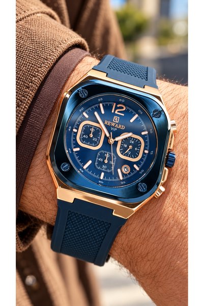 Reward Square Dial-Functions Active-Navy Blue Silicone Strap-Male Wristwatch ...
