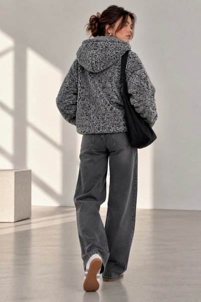 bb butik basic Women's Hooded Zippered Plush Jacket Oversize Relaxed Fit My3535
