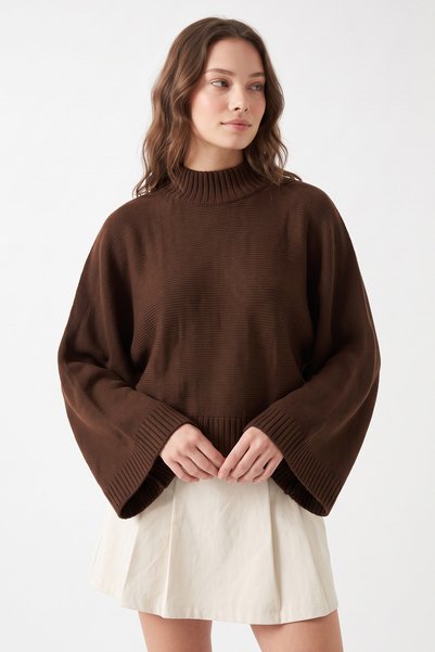 zenne Bat Sleeve Knitwear Sweater T2619 - Brown