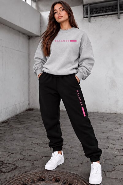 OKL TEKSTIL Hanorac și pantaloni de trening unisex, imprimat, Pink Balance, O...