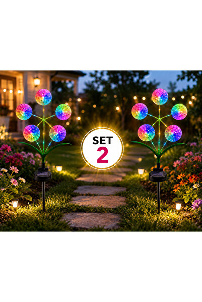 OEM Set de 2 lămpi solare decorative în formă de floare, 70 cm, lumină multic...