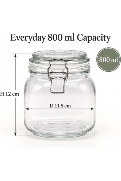Cuisine Art Glass Storage Jar with Clip Lid 800 ml, Clear Glass Food Container with PP Sealing Ring