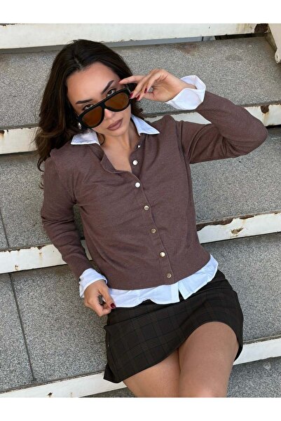 mina aise Buttoned Knitwear Cardigan Brown 30061