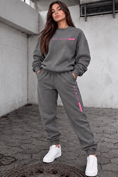 FAEL LİFE Penbe Balance Written Printed Unisex Sweatshirt and Sweatpants Over...