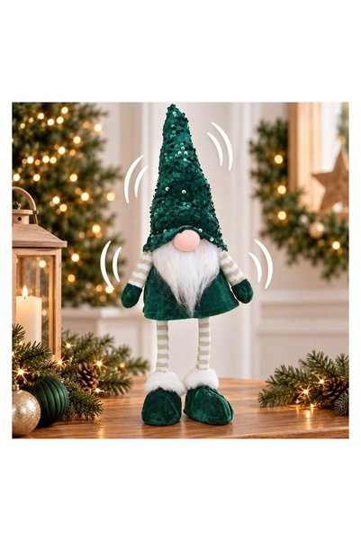 OEM Figurină Decorativa de Crăciun Gnome Verde cu Miscare 43 cm – Decor Festi...