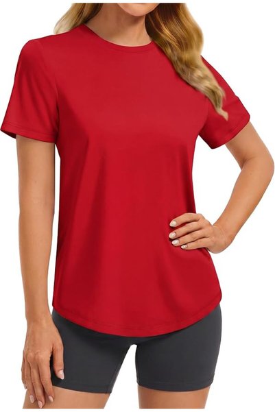 GENERAL PINSPARK Soft Workout Tops for Women Short Sleeve Crewneck Basic Tee ...