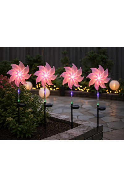 OEM Set de 4 x Morcoci solare decorative roz pentru grădină, LED multicolor, ...