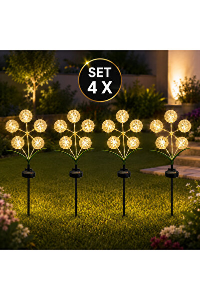 OEM Set de 4 lămpi solare decorative în formă de floare, 70 cm, lumină alb ca...