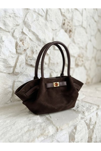 Gogoey Monella Tacca Model Suede Belt Detail Women's Hand and Shoulder Bag Brown