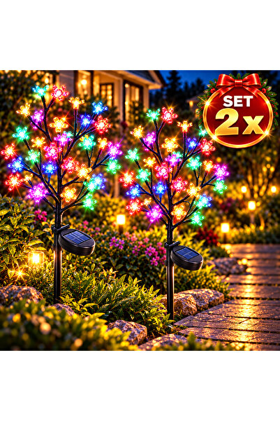 OEM Set de 2 lămpi solare de grădină cu flori de cireș, 20 LED-uri/bucată, 65...