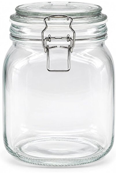 Cuisine Art Glass Storage Jar with Clip Lid 1000 ml, Clear Glass Food Container with PP Sealing Ring